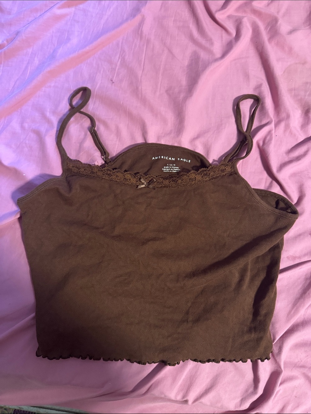 American Eagle Outfitters Chocolate Brown Lace-Trim Crop Cami